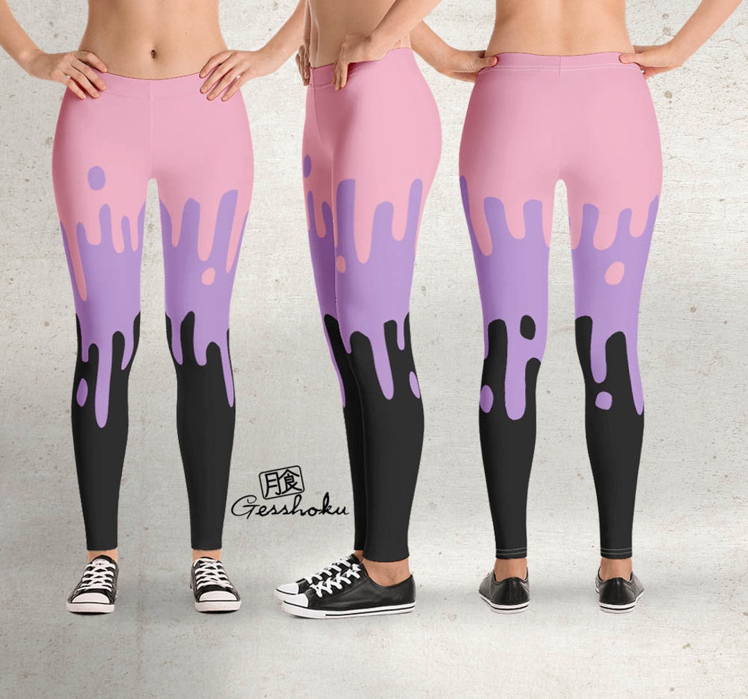 Pastel Slime Leggings or Tights Kawaii Rave purple pink drippy leggings Yoga Dance Party pastel goth plus size