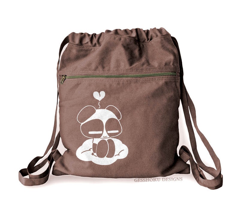 Kawaii Panda Backpack cute fabric drawstring bag panda bear mini backpack bookbag harajuku anime decora Brown