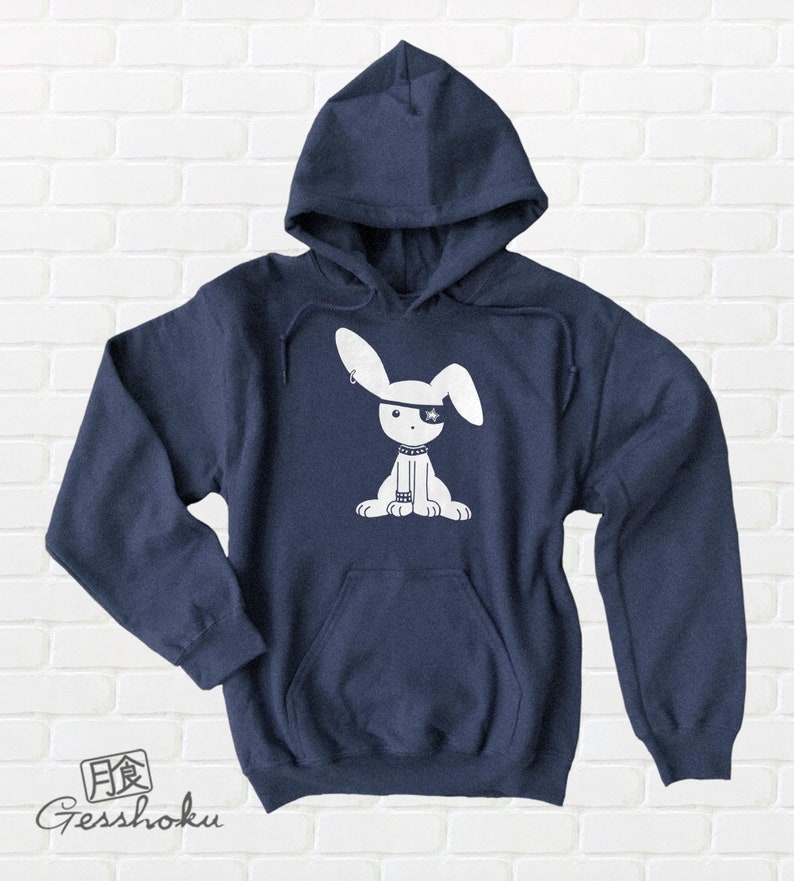 Goth Rabbit Hoodie Nu Goth Clothing pastel goth Kawaii Bunny Sweatshirt Jacket Pullover pale purple green blue pink Heather Navy