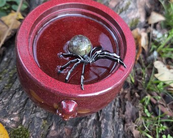 The Blood Weaver Witch Cauldron, Resin with a Dragon's Blood Spider, Altar Piece, Crystal Energy