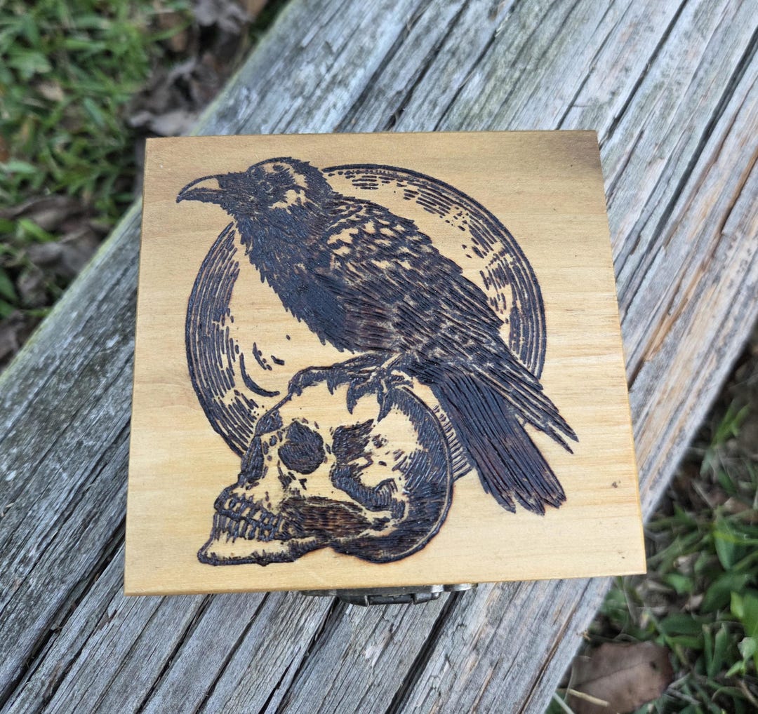 Scrying Design Obsidian Scrying Mirror With Handmade Reclaimed Wood Box Raven Skull ...