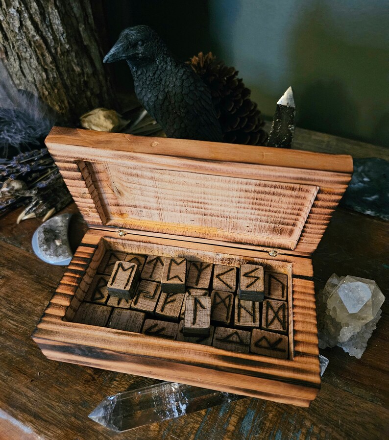 Cut Back Runes Hand Cut and Burned Walnut Wood Elder Futhark Runes With Douglas Fir ...