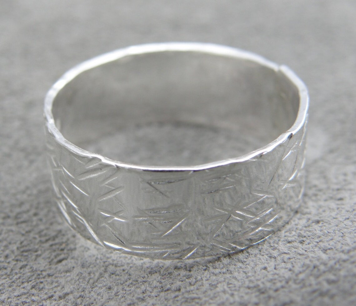 Scratches Silver Ring Silver Band Etsy