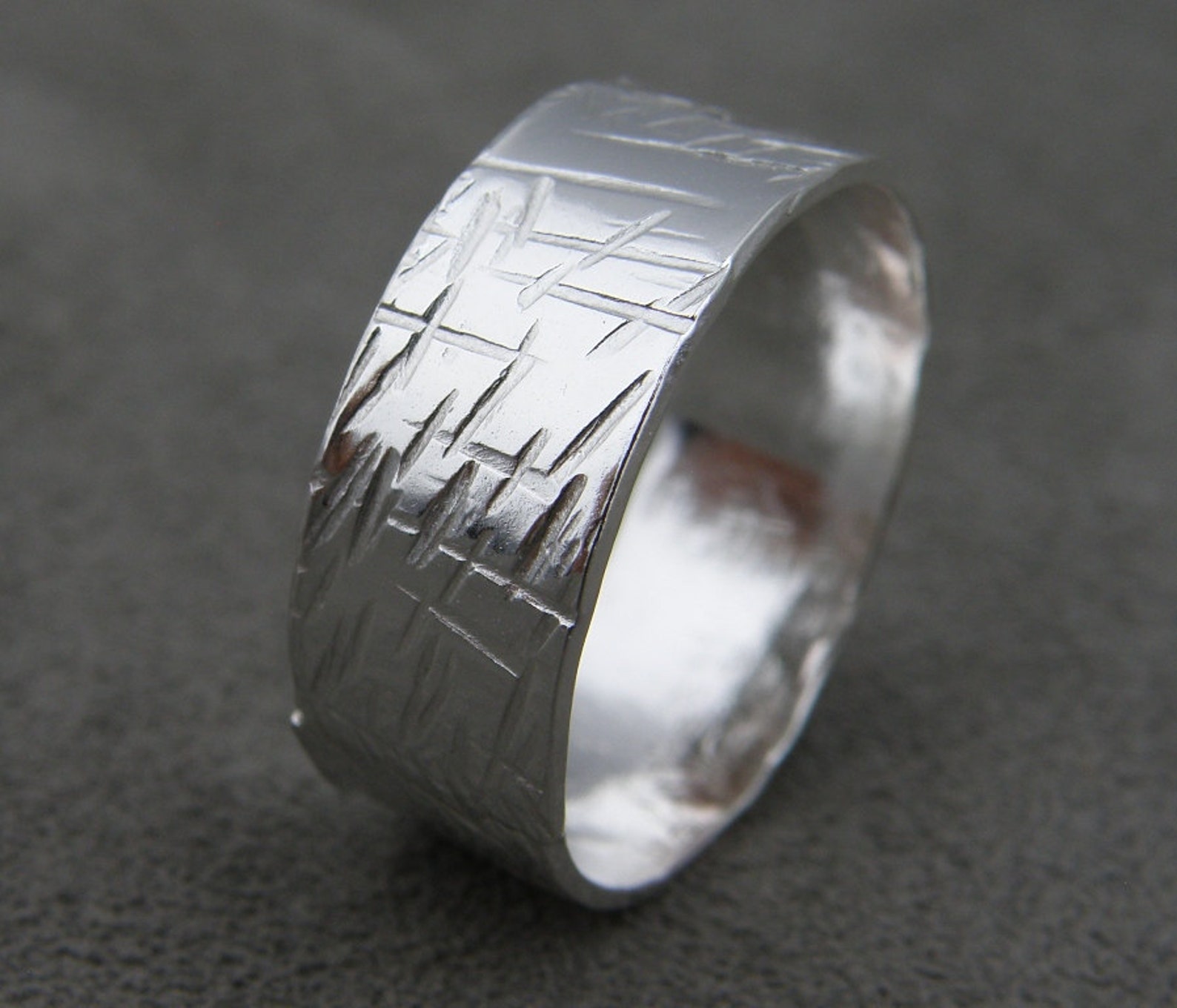 Scratches Silver Ring Silver Band Etsy
