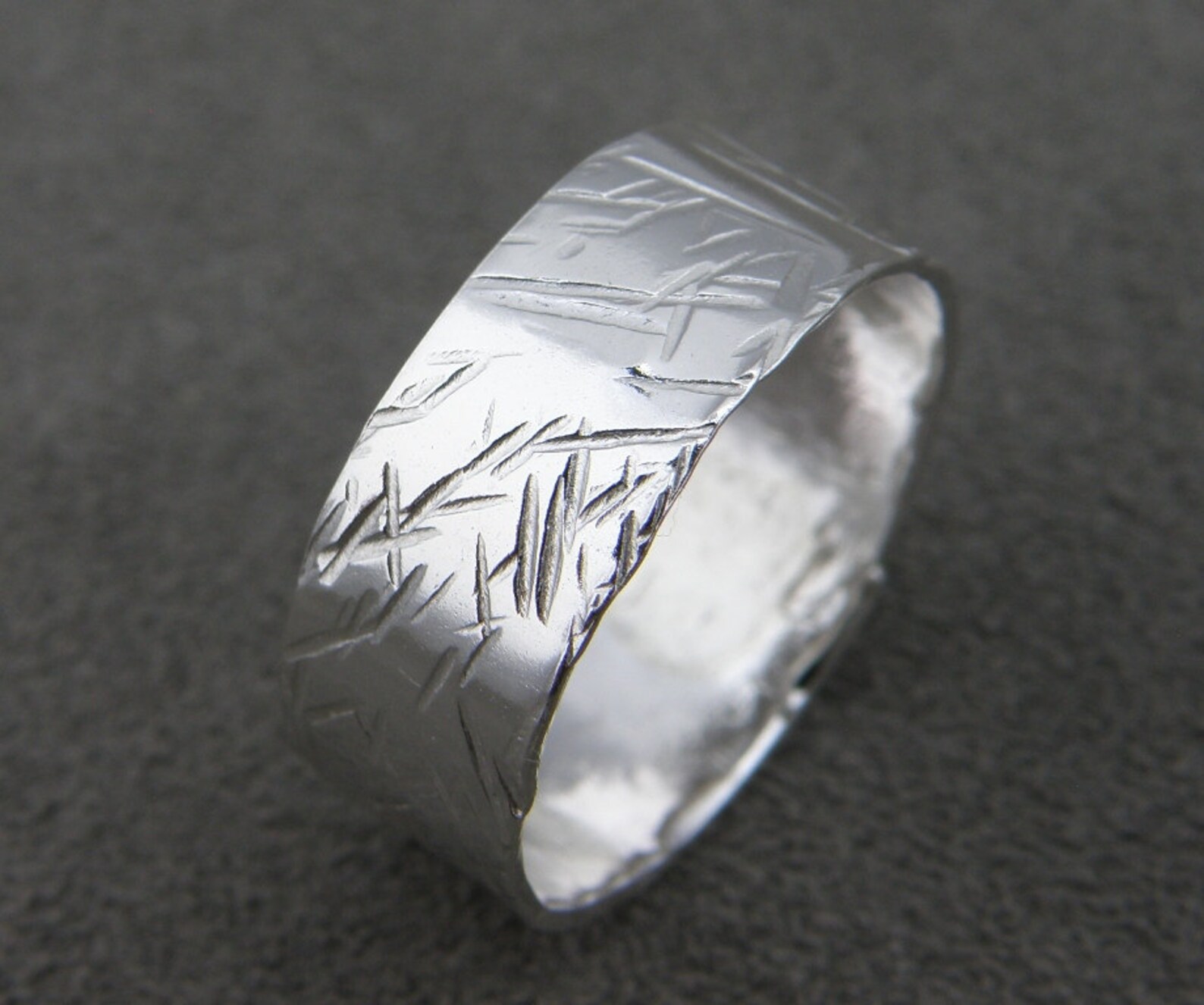 Scratches Silver Ring Silver Band Etsy