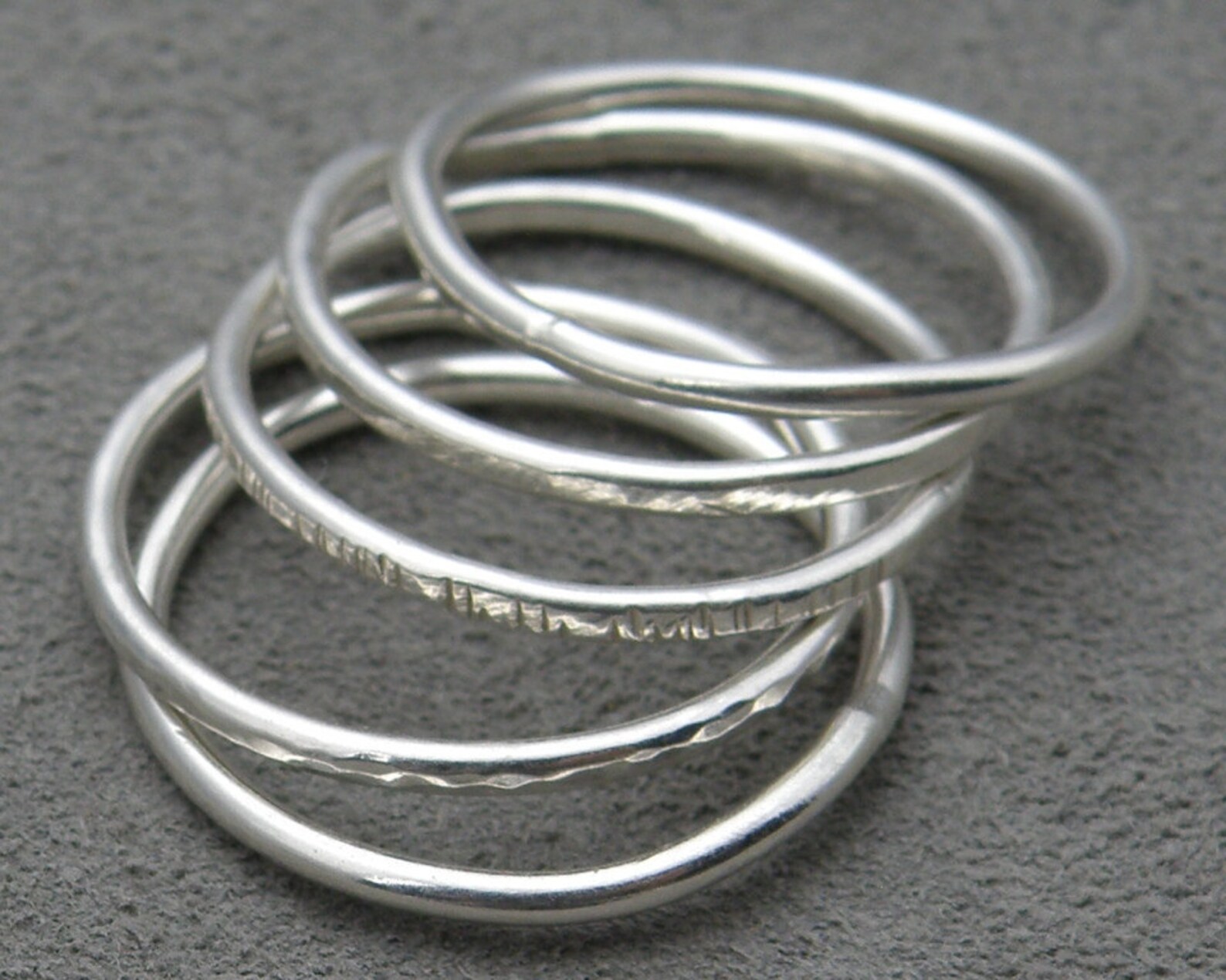 Silver Stacking Rings Five Rings Etsy