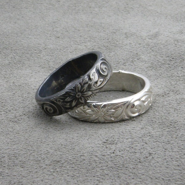 Wedding Bands - His and Hers Sterling Flower Bands