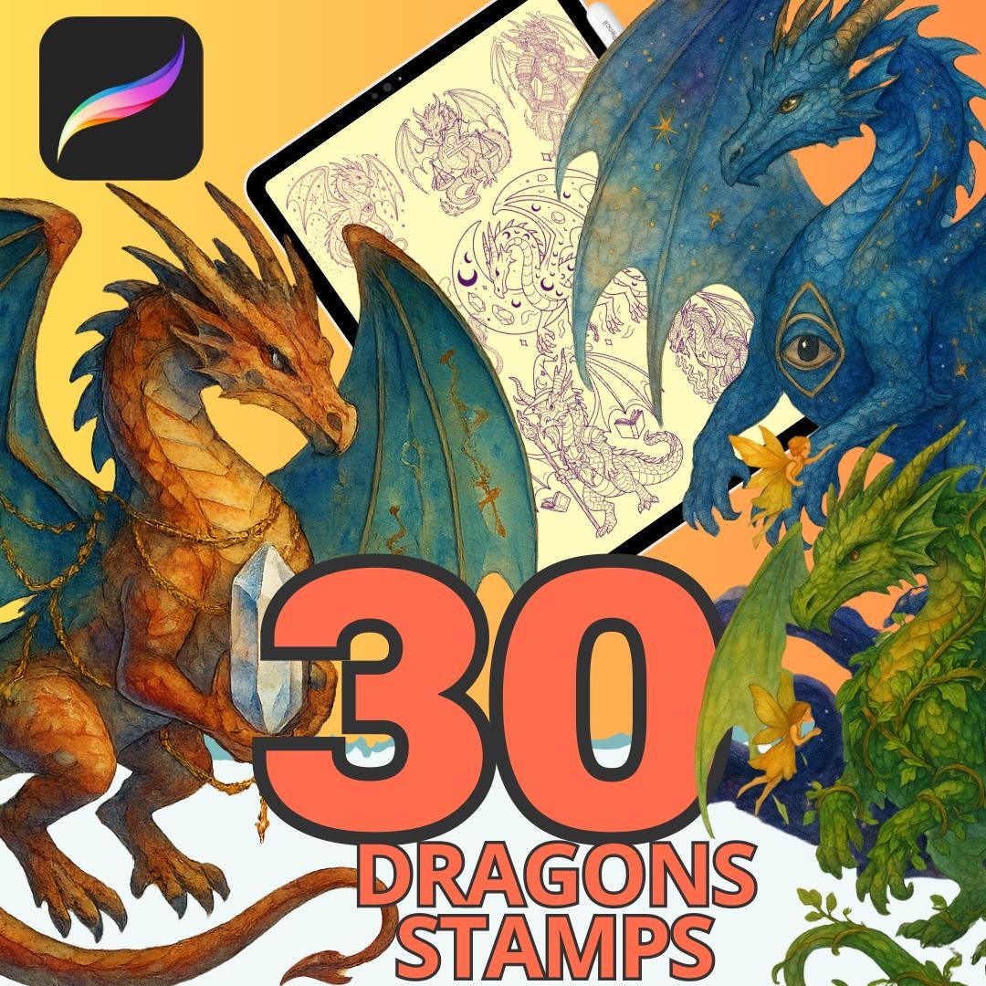 30 Dragon Stamps for Procreate – Fantasy, Mythical & Epic Creature ...