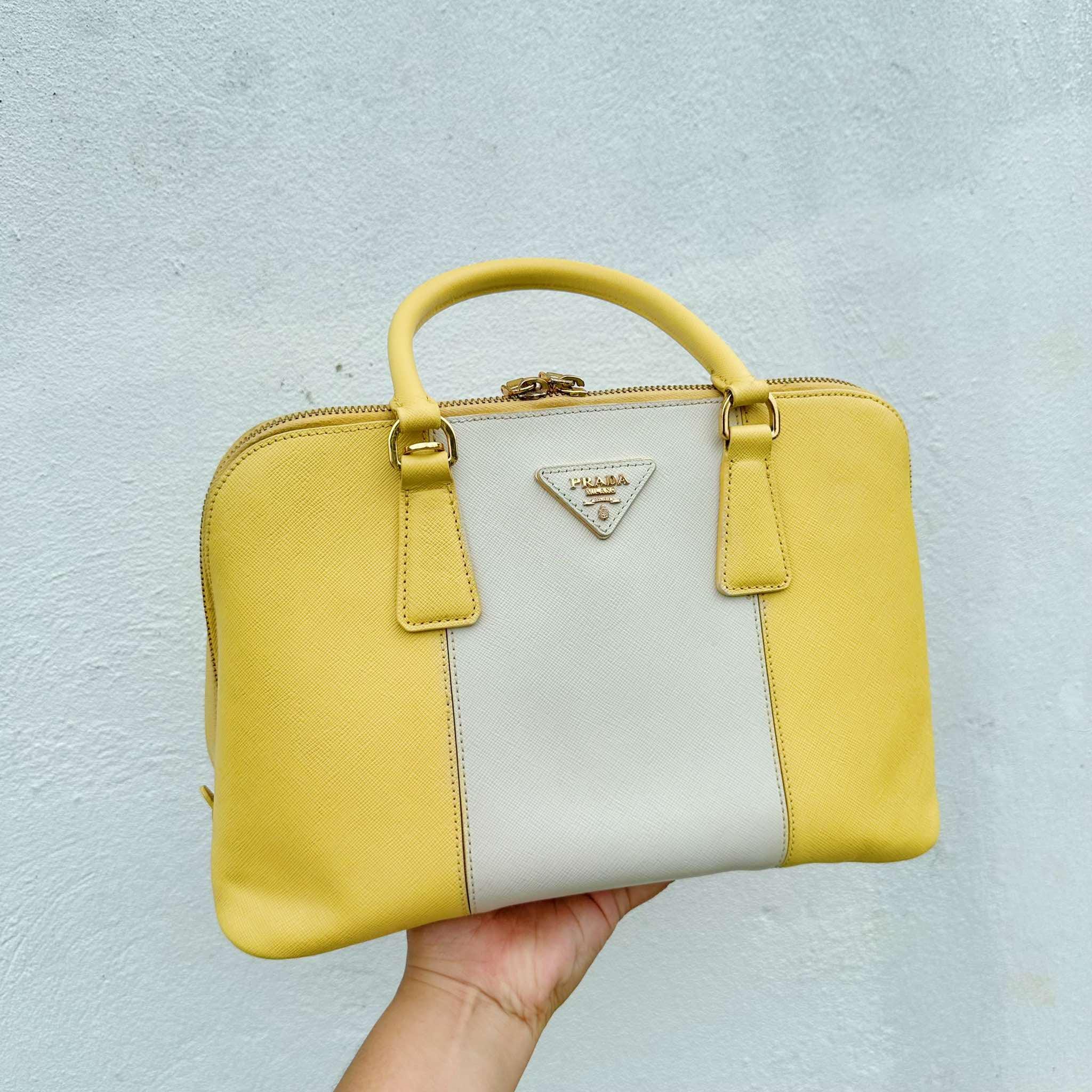 Prada Vintage Yellow Saffiano Leather Alma Medium Bag With Sling Etsy Ireland