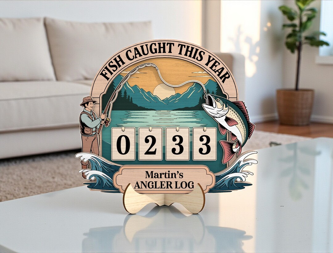 Personalized Angler Log Counter, Fish Caught This Year Wooden Sign ...