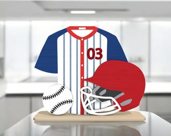 Baseball Jersey Sign SVG, Baseball Helmet SVG Laser Cut File, Sports Decor SVG, Team Room Sign, Glowforge Cricut Baseball Bundle