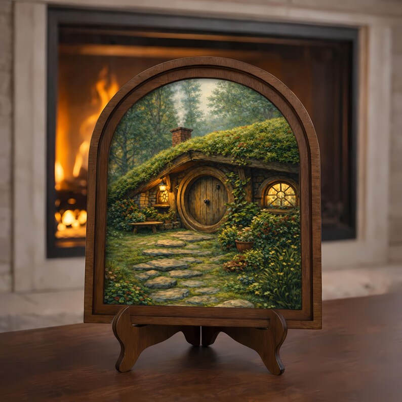 Cottagecore Arch Frame Artwork, Cozy Cottage Wall Decor, Fantasy Hobbit ...