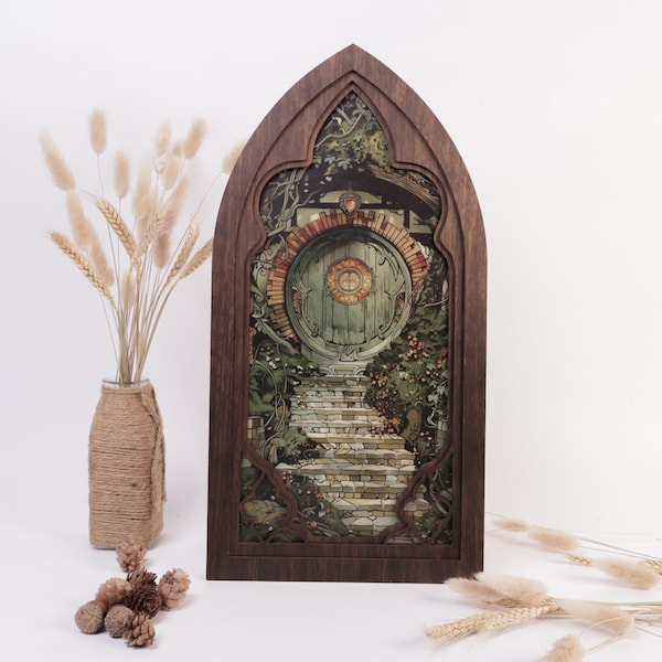 The Shire Hobbit Hole Gothic Arch Wall Art, Round Door Fantasy Decor, Cozy Hobbit Home Artwork, Fantasy Book Lover Decor