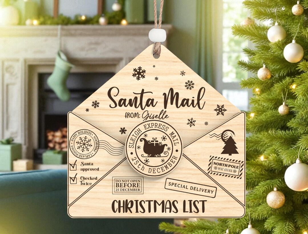 Santa Mail Ornament SVG, Christmas Envelope Laser Cut File - Etsy