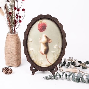 Vintage Mouse Wall Art, Whimsical Woodland Decor, Raspberry Mouse Art, Cottagecore Animal Decor, Fairycore Nursery Art,Gift for Mouse Lovers
