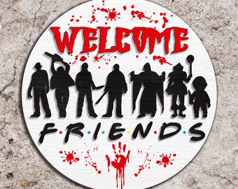 Horror Character Welcome Sign SVG, Halloween Door Decor (Digital Download)
