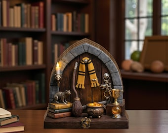 Wizard Door Wooden Block, Magic School Decor, Fantasy Wizard Accessories Display, Spell Book & Wand Collectible, Magical Desk Shelf Decor