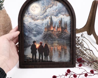 Wizard School Castle Arch Frame Canvas Art, Magical Night Landscape Wall Decor, Fantasy Castle Painting, Wizard Theme Artwork