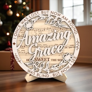 Amazing Grace SVG , Christian Layered Sign , Laser Cut File for Glowforge, Hymn Music Round Sign, Religious Wall Decor, Faith SVG File