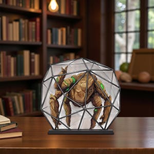 Alien Creature Wooden Block, Sci Fi Inspired Desk Decor, Space Creature Display, Geometric Terrarium Style Art, Unique Collector Shelf Piece