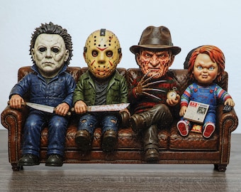 Horror Movie Characters Decor Wooden Block, Spooky Slasher Shelf Sitter, Halloween Horror Fan Gift, Gothic Horror Collectible Display