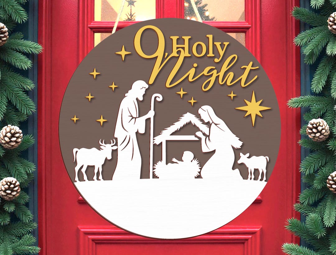 Visual Sign Nativity Nativity Christmas Door Hanger | O Holy Night Religious Sign ...