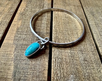 Sterling Silver Turquoise Bangle - Medium