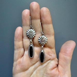 Sterling Silver Onyx Concho Dangle Earrings