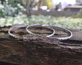 Large Stamped Half Round Sterling Silver Bangle - Silversmith - Metalsmith Jewelry