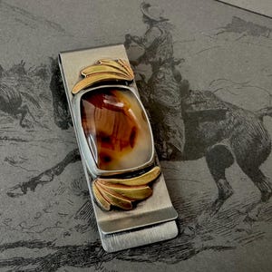 モンタナアゲートのマネークリップ。カウボーイと紳士のための手作り南西部アクセサリー。