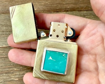 Brass Zippo Lighter with Turquoise
