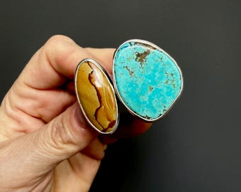 Open Shank Statement Turquoise and Landscape Jasper Ring