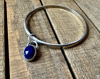 Sterling Silver Lapis Bangle - Medium