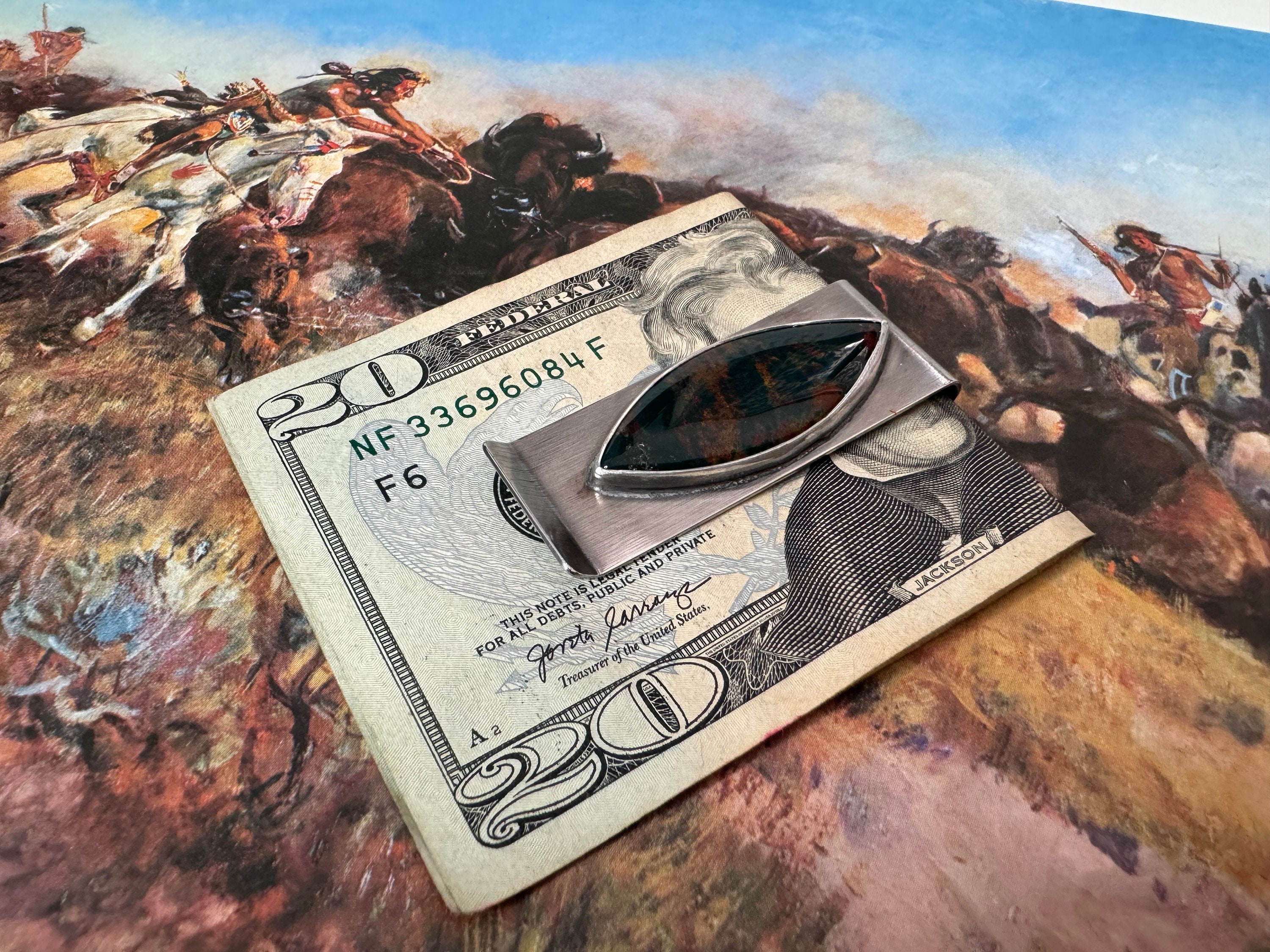 Sterling Silver & Stainless Steel Bloodstone Jasper Money Clip