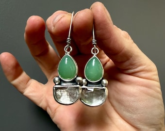 Pendientes colgantes de aventurina y cuarzo