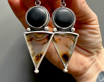 Onyx & Montana Agate  Earrings