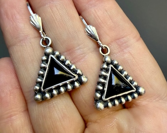 Sterling Silver Onyx Drop Earrings: Elegant Triangle Dangles