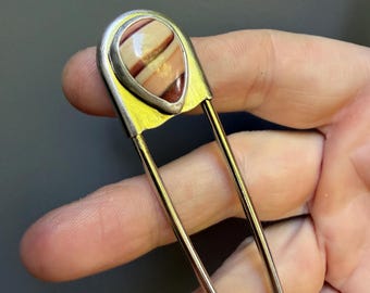 Sterling Silver and Stainless Steel Small Wave Dolomite Cabochon Jumbo Safety Pin Keychain