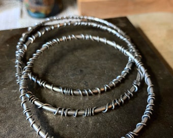 Medium Wire Wrapped Silver Bangle - Silversmith - Metalsmith Jewelry