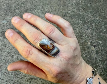 Sterling Silver Lace Agate Statement Ring - Size 9