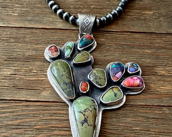 Sterling Silver & Turquoise Cactus Statement Navajo Pearl Necklace