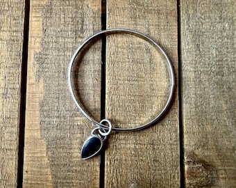 Sterling Silver Matte Onyx Bangle - Medium