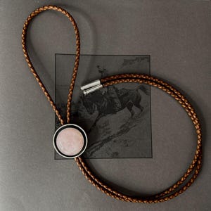 Western Style Sterling Silver and Rose Quartz Bolo Tie