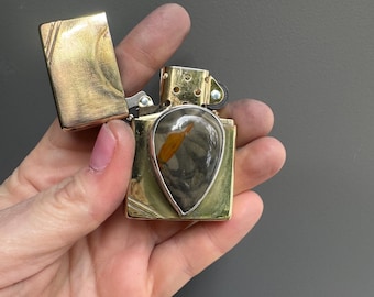 Brass Zippo Lighter with Jasper