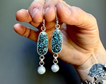 Turquoise & Pearl Sterling Silver Dangles