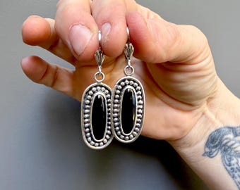 Sterling Silver Onyx Drop Earrings – Elegant Dangles, Timeless Style