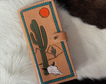 Leather Roper Wallet - Cactus - Skull - Desert