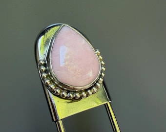 Sterling Silver & Stainless Steel Pink Opal Large Jumbo Safety Pin Keychain