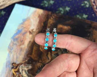 Turquoise Dot Silver Hoops - Silversmith - Metalsmith Jewelry