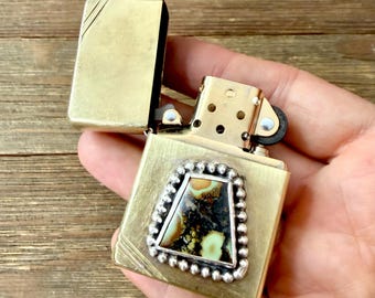 Brass Zippo Lighter with Turquoise